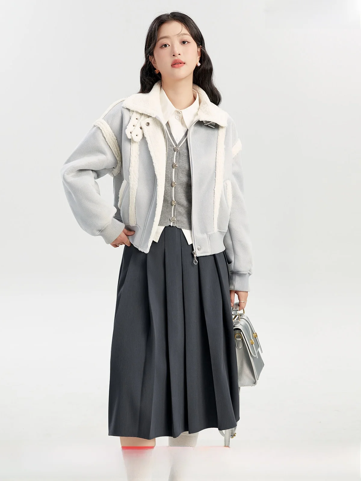 

Женская куртка GW больших размеров с милым воротником из овечьего меха, осенне-зимняя новинка, утепленная, для полных женщин, стройнящий топ