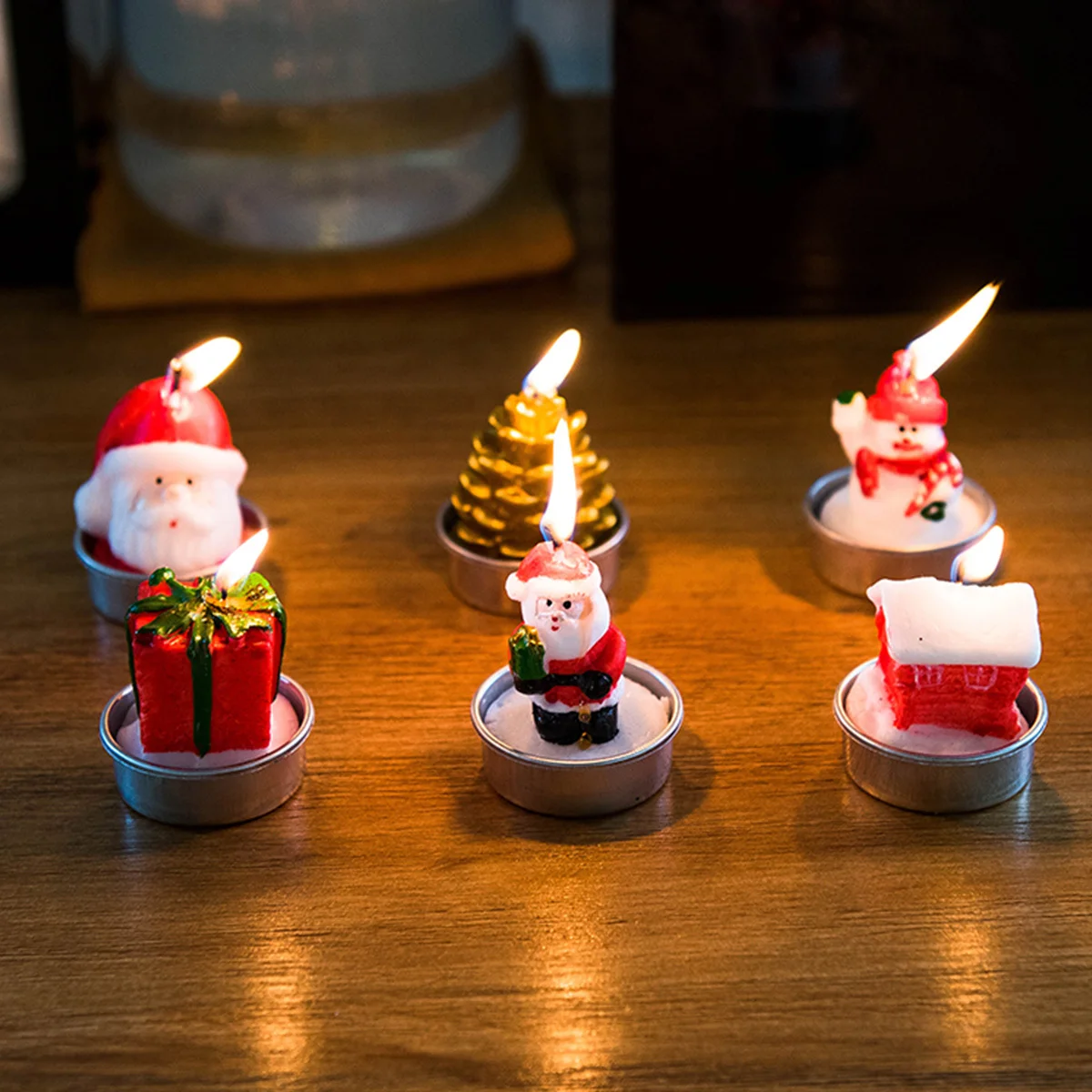 

3Pcs Christmas Set Pine Cone Shape Colorful Cartoon Pattern Holiday Table Decoration Xmas Party Ornament Gift