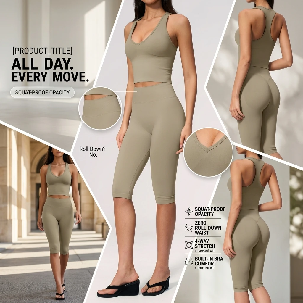 Luxury Butt Lift Ribbed Yoga 2PC Tank Top Built In Bra High Waist Capri Pilates Set
