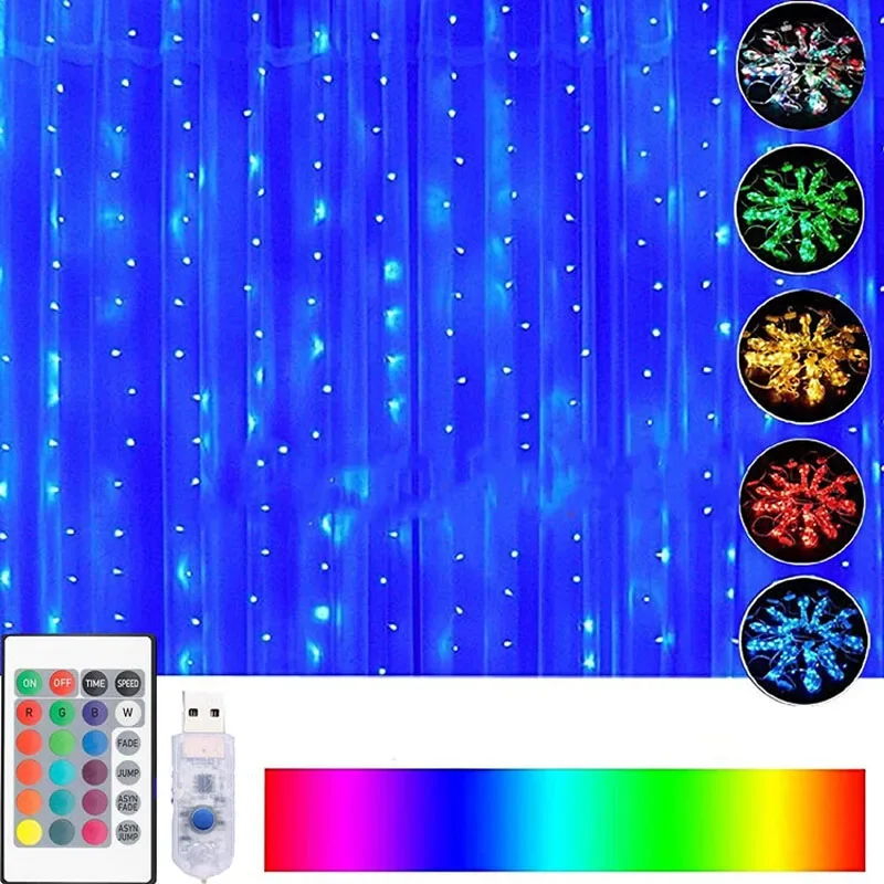 LED Garland Curtain 16 Colors Remote Control USB LED Fairy Lights 3*3M Festoon For Wedding Christmas New Year Decor 2024