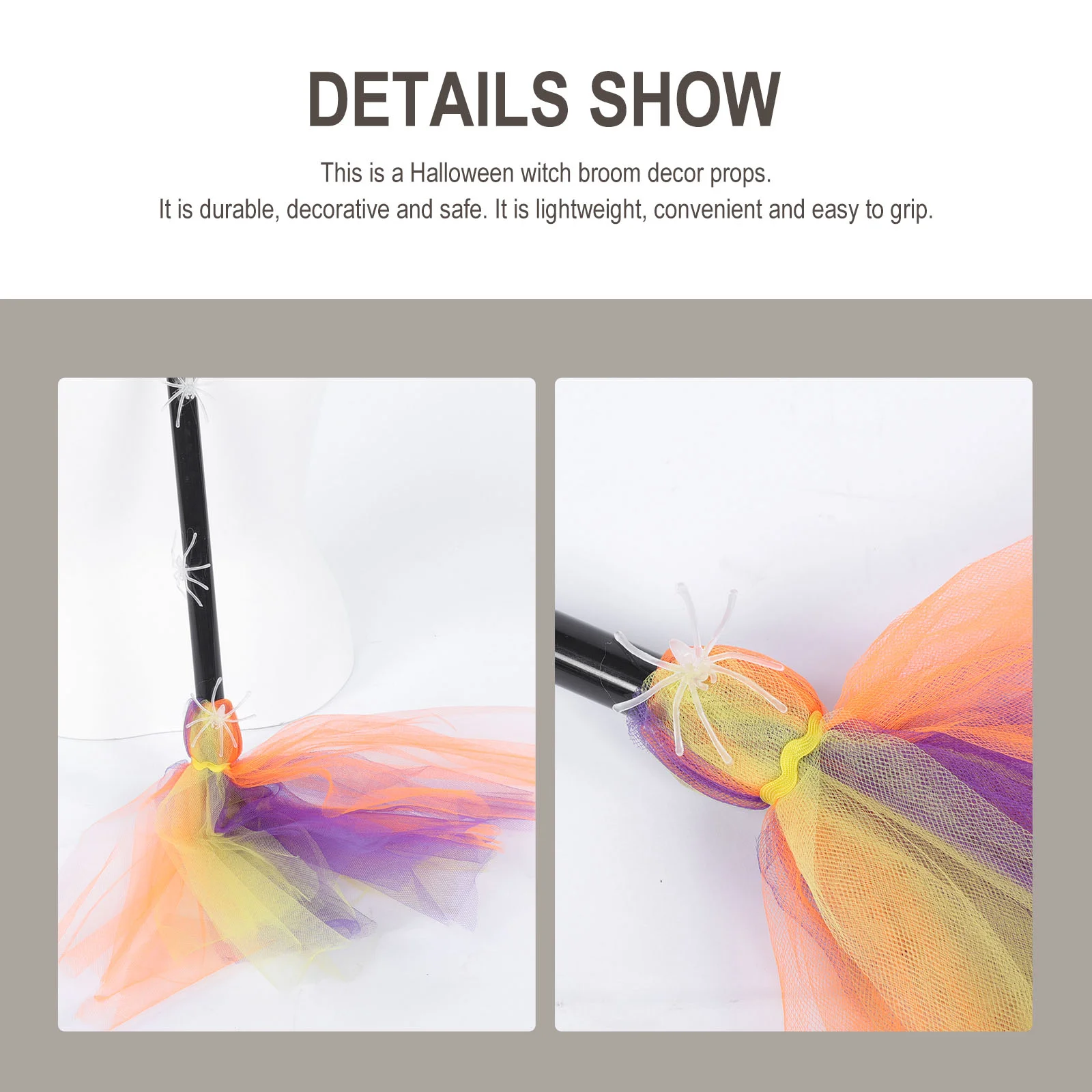 Halloween Broom Night Glow Spider Web Premium Polyester Witch Decoration Party Accessory Festive Creative nament Safe