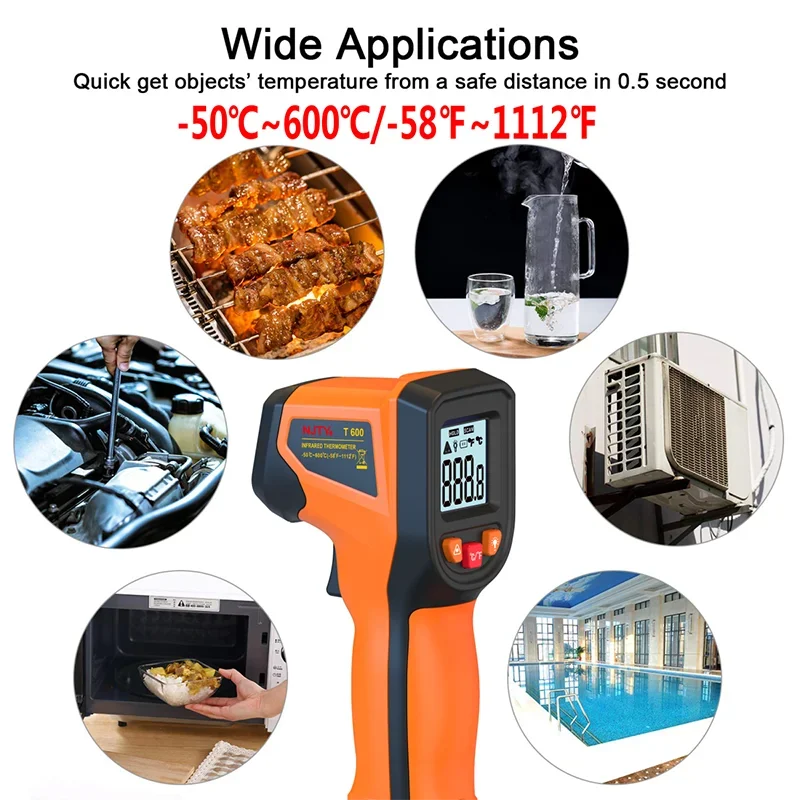 -50~600°C Digital Infrared Thermometer Laser Temperature Meter Non-contact Pyrometer Imager Hygrometer IR Sensor Termometro