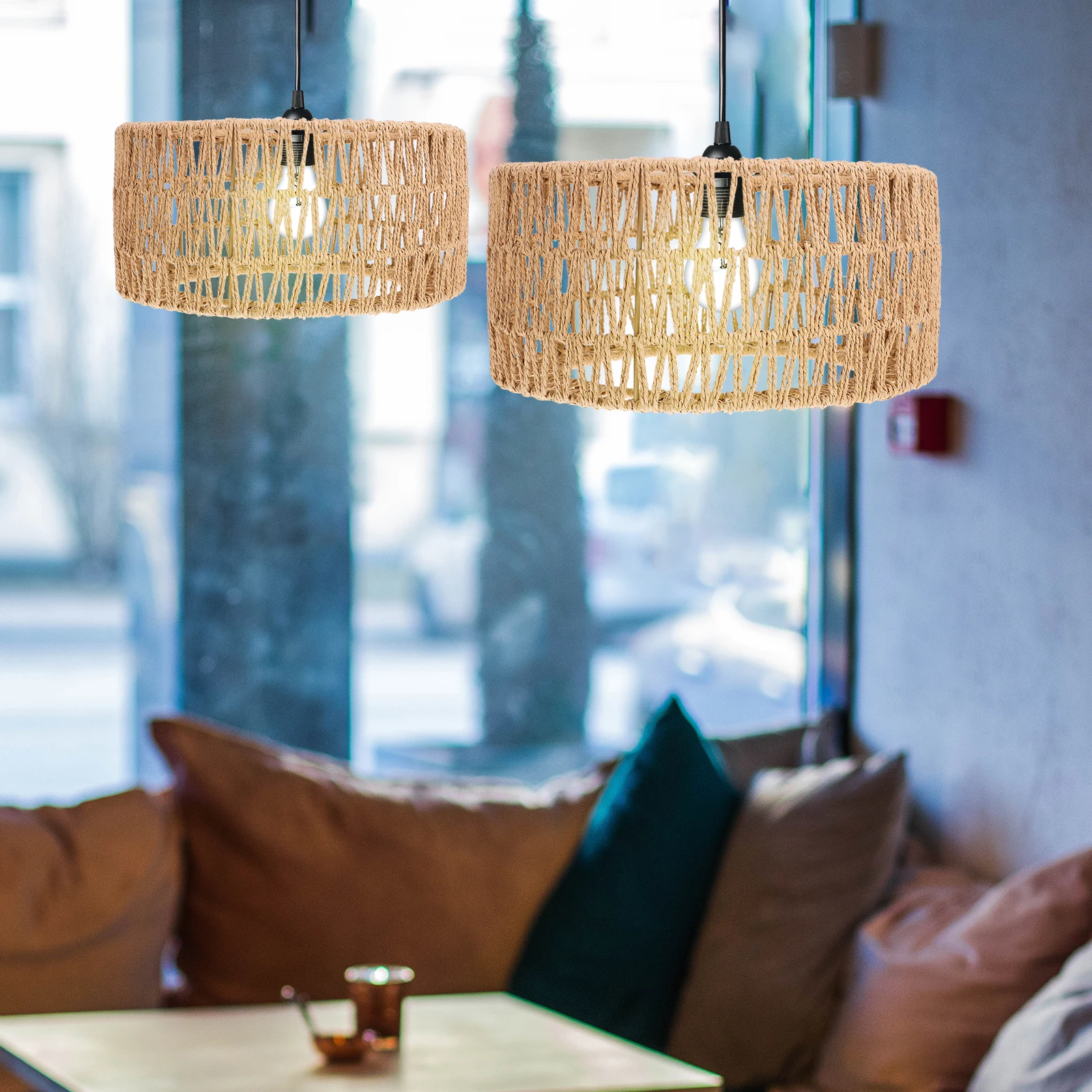 

Braided Straw Rope Lampshade Small Yellow Cover for Pendant Lamp Lighting Supply No Dazzling Gentle Texture Handwoven Safe