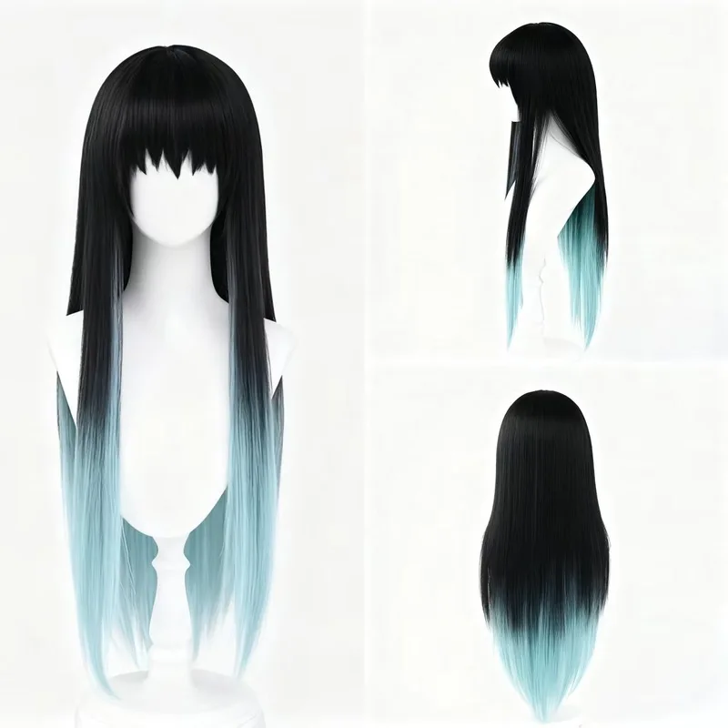 Tobirou Tokiyo Kasumashira black wig with gradient color in rose blue and green cos wig