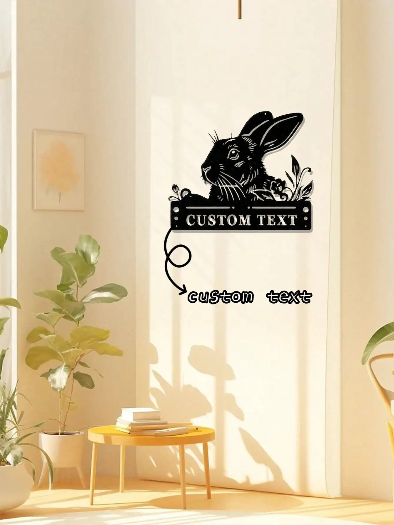 

Custom Metal Rabbit Wall Art - Personalized Family Name Sign, Easter Decor, Black & White, Indoor Outdoor Home Decor