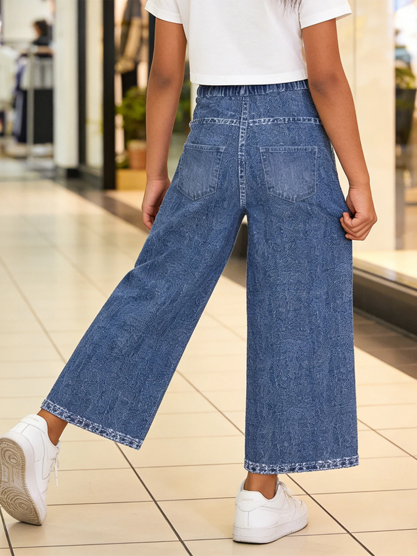 2026 Children's Blue Simulation Denim Star Ripped Straight Pants