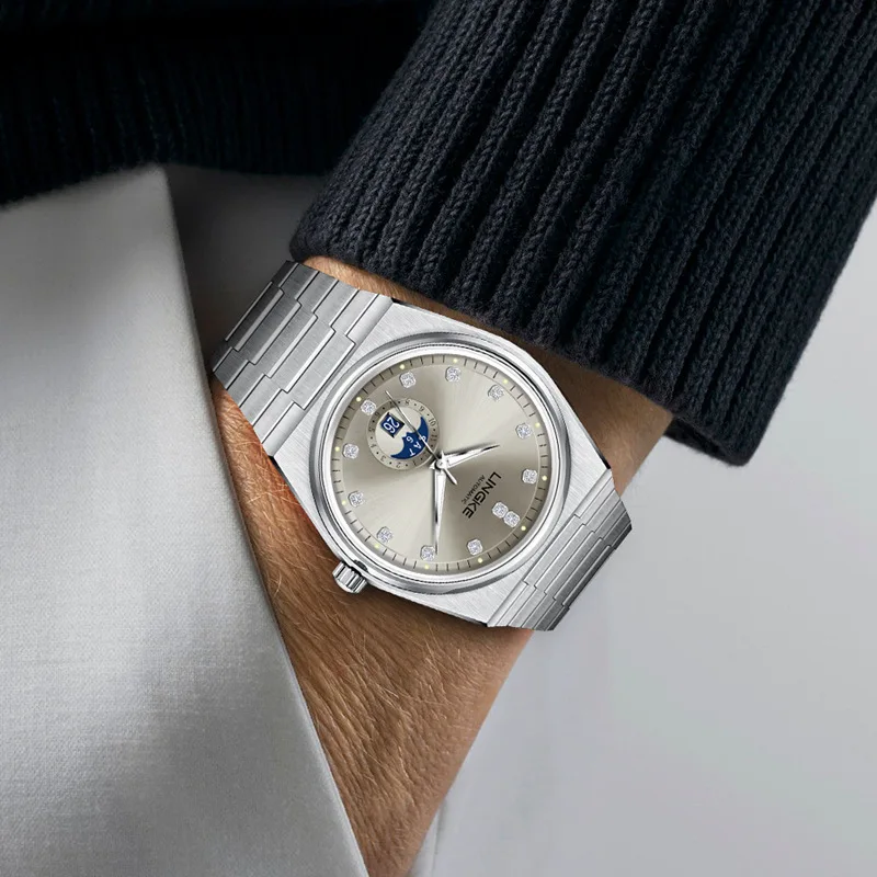 LINGKE orologio meccanico con zaffiro di lusso di marca per uomo in acciaio inossidabile settimana della moda data movimento MIYOTA orologi automatici da uomo