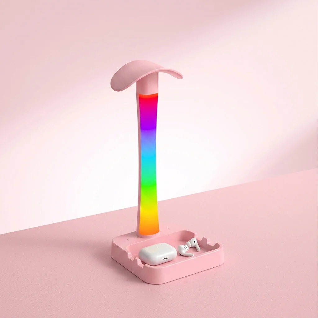 Headphone Stand with RGB Light Multifunctional Mobile Stand Ambient Atmosphere Light PC Gamers Earphone Bracket Desk Lamp LED