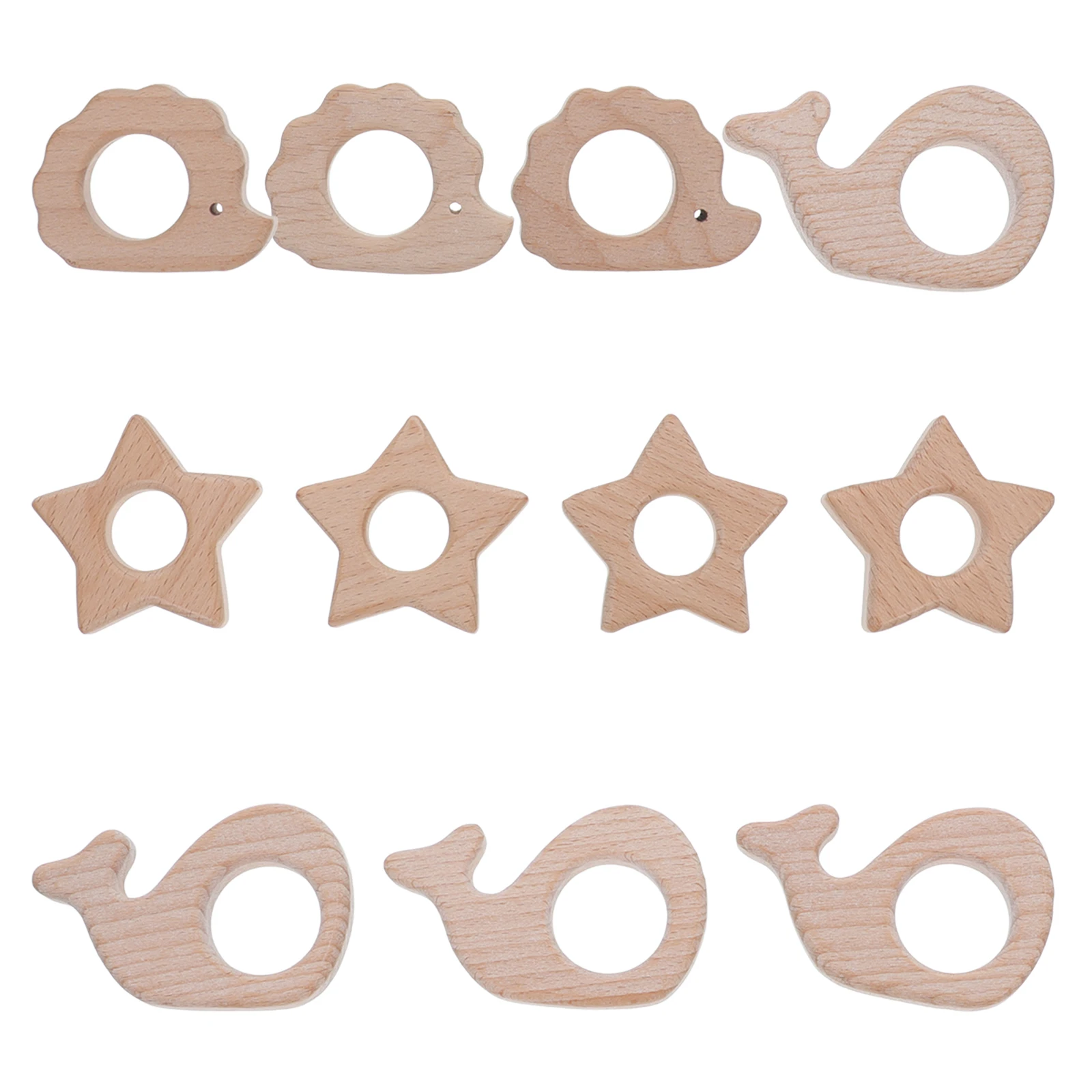 

11 pcs Baby Wooden Teether Toys Chewable Grinding Teeth Bamboo Animal Shape Cartoon Design Infant Care Baby Biting Toy