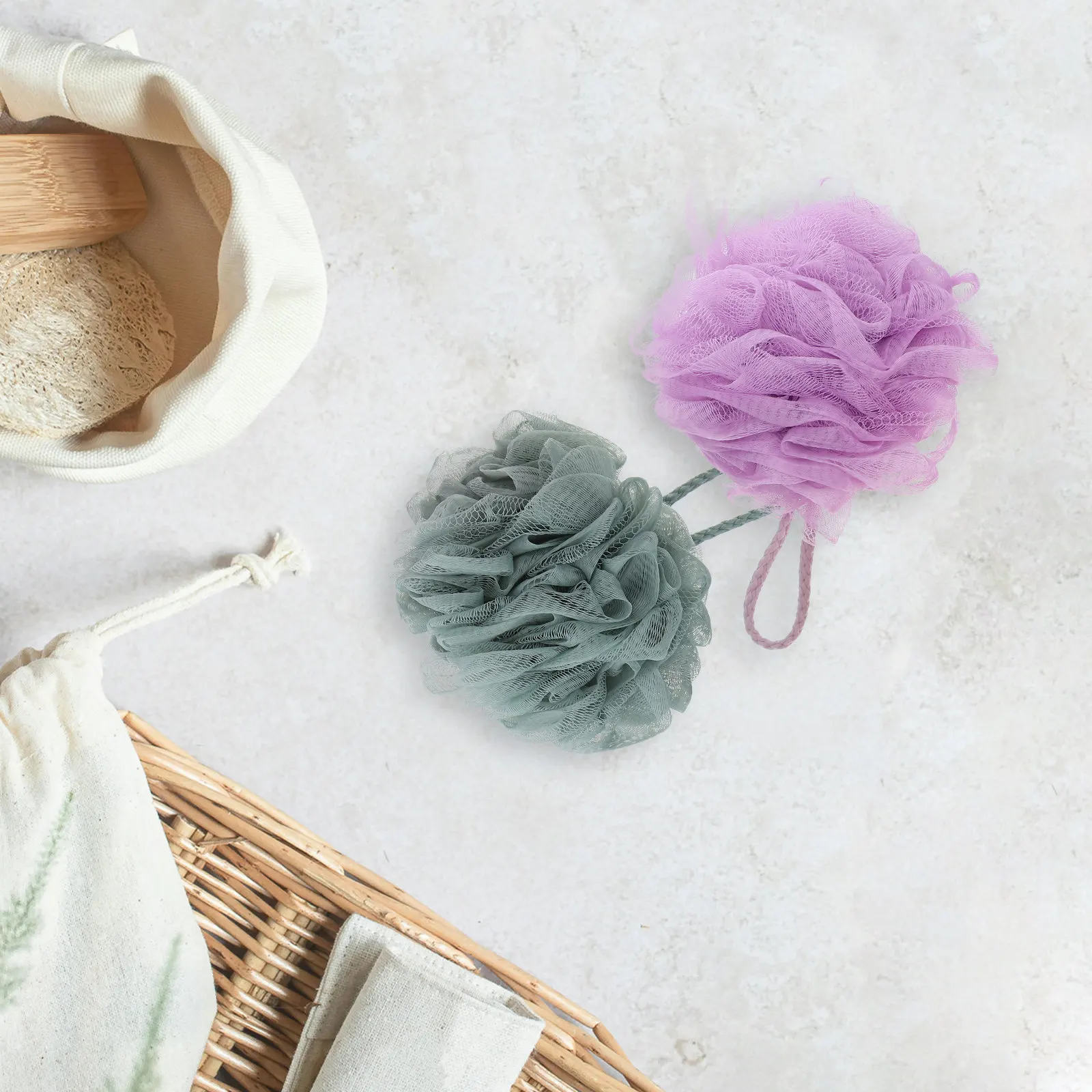 

4Pcs Ultra-Soft Bath Loofah Set for Body Exfoliation Rich Foaming Shower Scrubber Gentle Skin Cleansing Bath Poufs Loofah