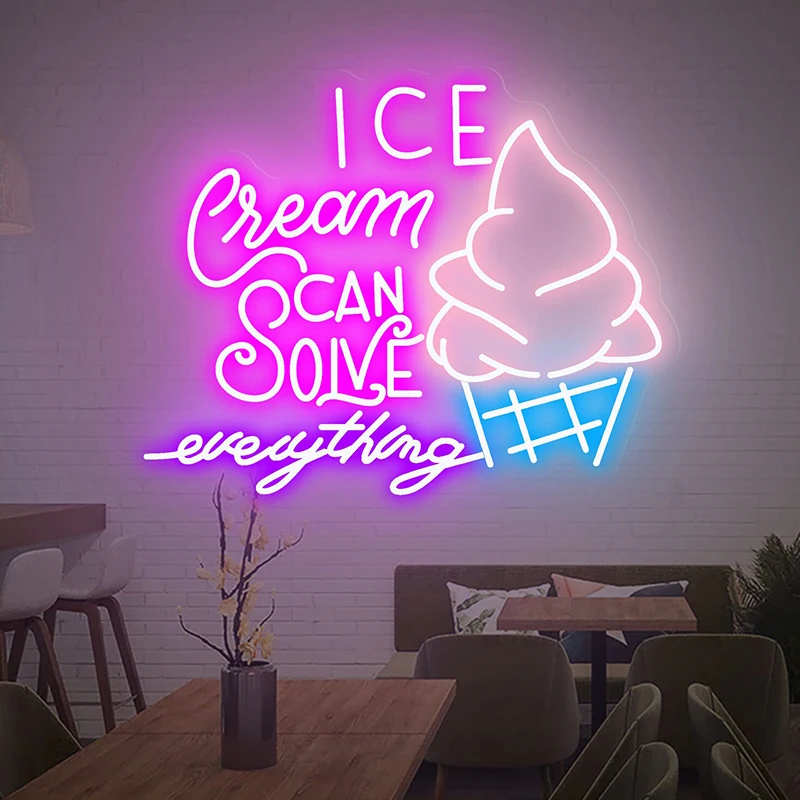 

Ice Cream Solves Everything Neon Sign Ice Cream Bar Food Shop Led Neon Signs Wall Decor Handmade Custom Business Logo Neon Light