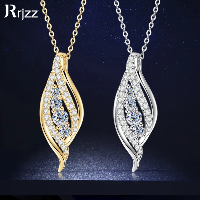 

Rrjzz D VVS1 Certified Moissanite Necklace for Women Real S925 Sterling Silver Alluring Curve Pendant Necklace Wedding Jewelry