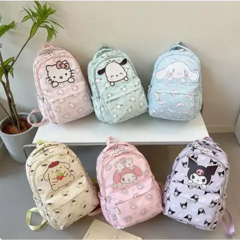 5 스타일 Sanrio Schoolbag Anime Kuromi Cinnamoroll My Melody Pochacco 학생 배낭 학교 가방 용량 어린이 소녀