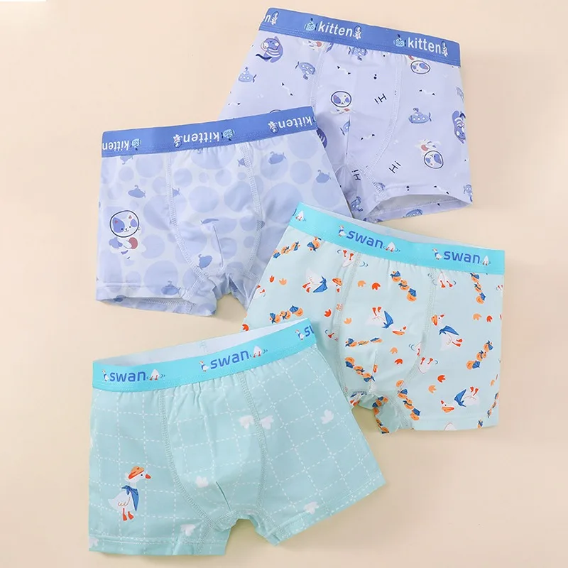 

4PCS Kids Cotton Soft Antibacterial Panties for Boy Thin Breathable Comfort Knicker Cute Print Underwear 3+y Young Child Clothes