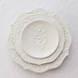 American Medieval Relief Lily of The Valley Lace Ceramic Western Food Pasta Dish Cake Dessert Deep Dish Kitchen Tableware