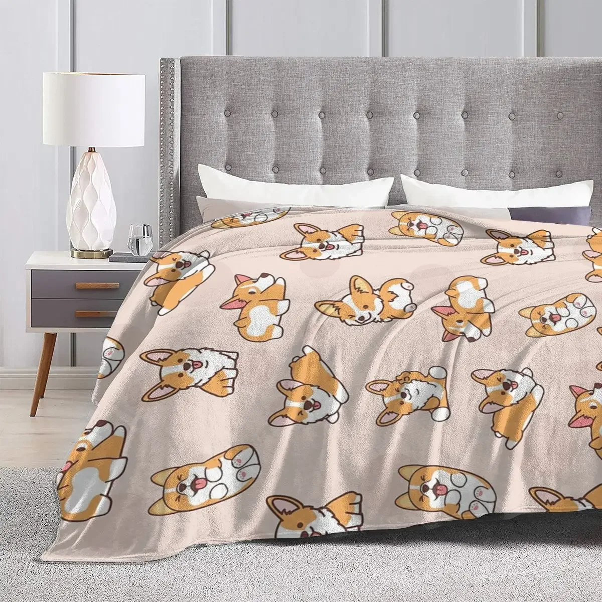 Corgi Puppy Fun Blankets Soft Warm Flannel Throw Blanket Cover for Bed Living room Picnic Travel Home Sofa