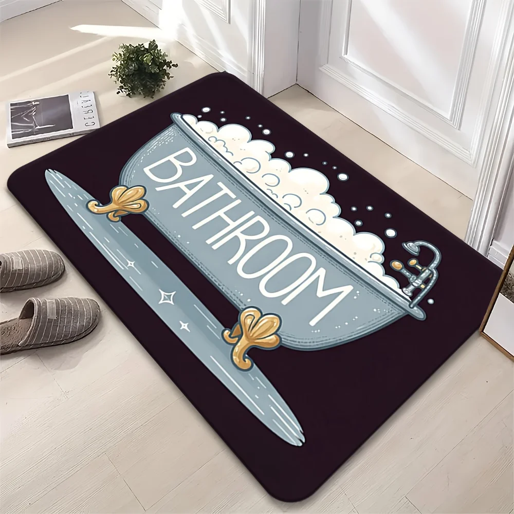 VIKAMA Vintage Bathtub Bubble Pattern Bathroom Mat Non Slip Washable Water Absorbent Shower Floor Mat Home Decor