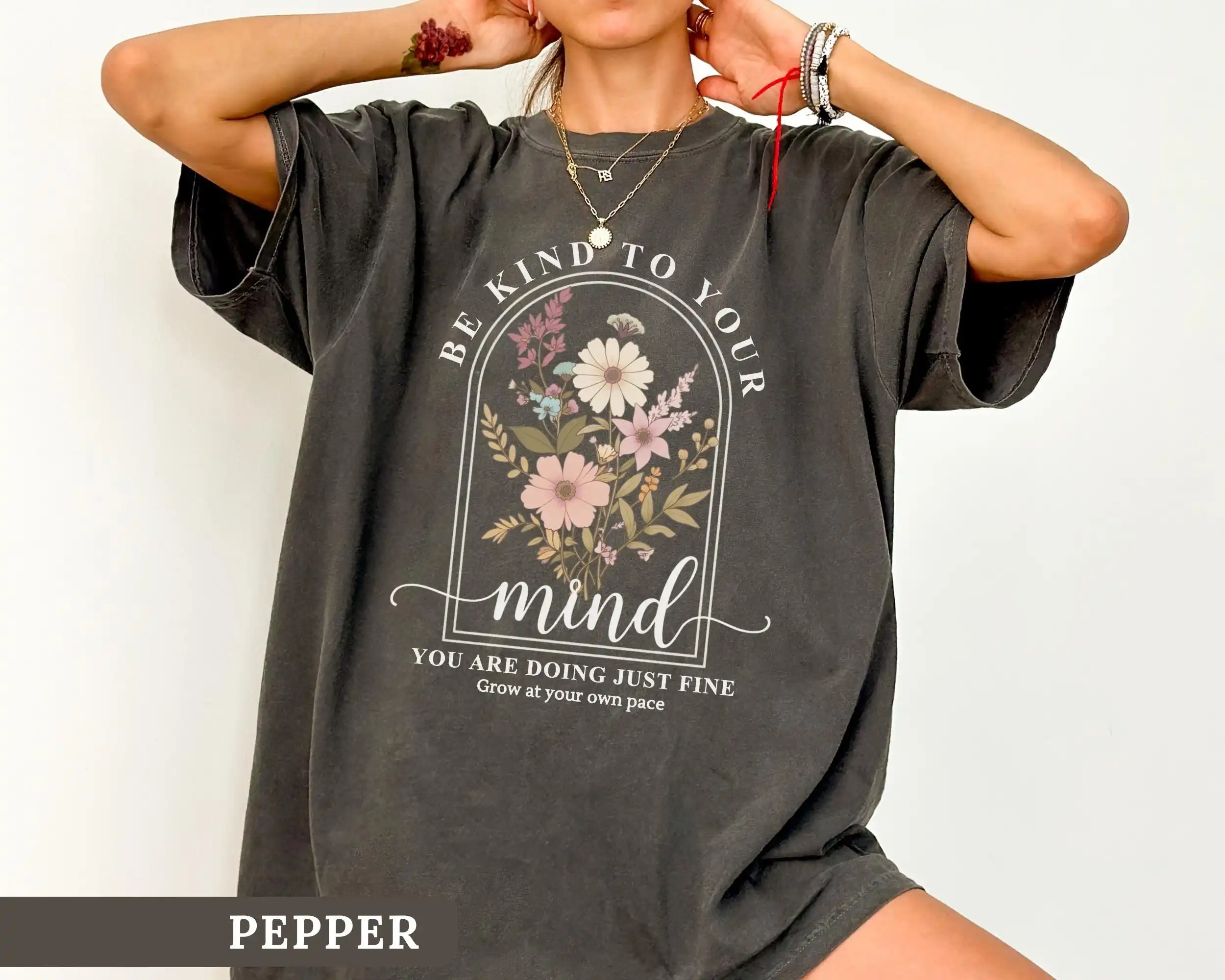 Be Kind To Your Mind Shirt Floral Mental Health Tee You Are Doing Just Fine Shirt Therapist Gift Self Care Floral Teacher Tee