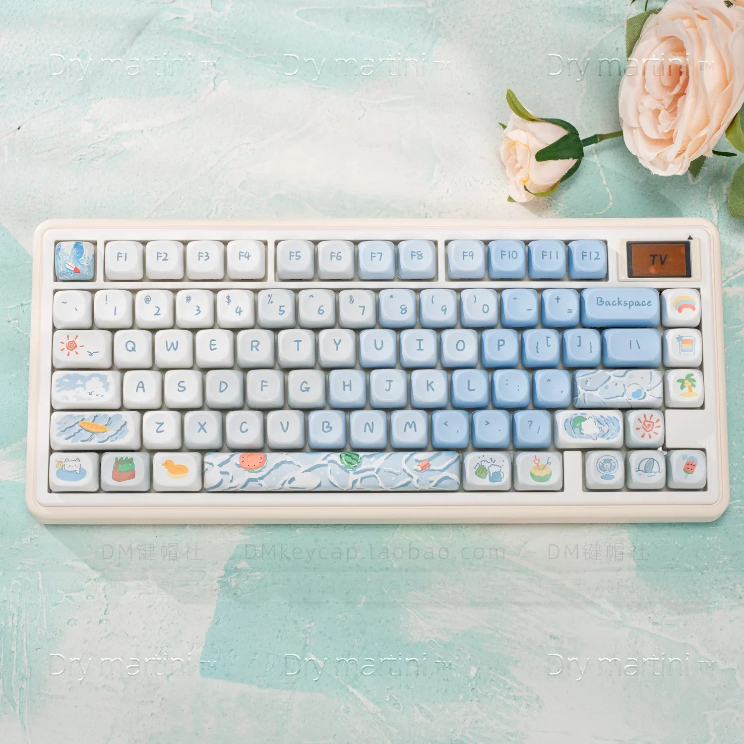 

Pool Party Keycap Cute Ball Cap PBT Blue Sublimation 61 68 75 84 Small Full Set