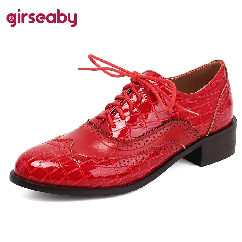 

Girseaby Retro Punk Women Pumps Round Toe 3.3cm Chunky Heel Lace Up Mixed Color Plus Size 48 49 50 Handmade Shoes Winter