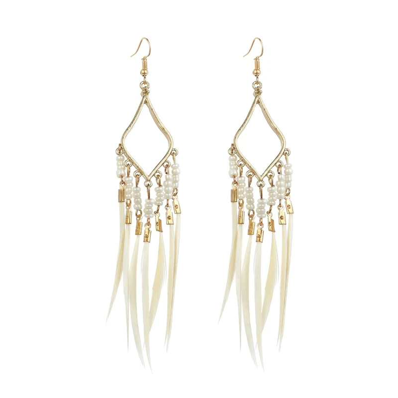 Summer Hot Colorful Beads Feather Long Pendant Earrings for Women Bohemian Style Fashion Tassel Earrings Jewelry Accessories - Image 3