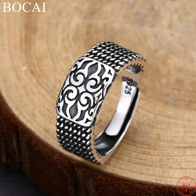 BOCAI S925 Sterling Silver Charms Rings for Men Women New Fashion Eternal Rattan Granule Pattern Retro Old Jewelry