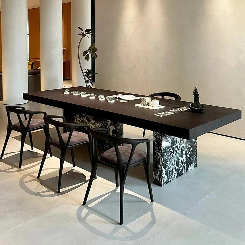 Modern simple design solid wood tea table black and white flower marble creative art tea table table desk