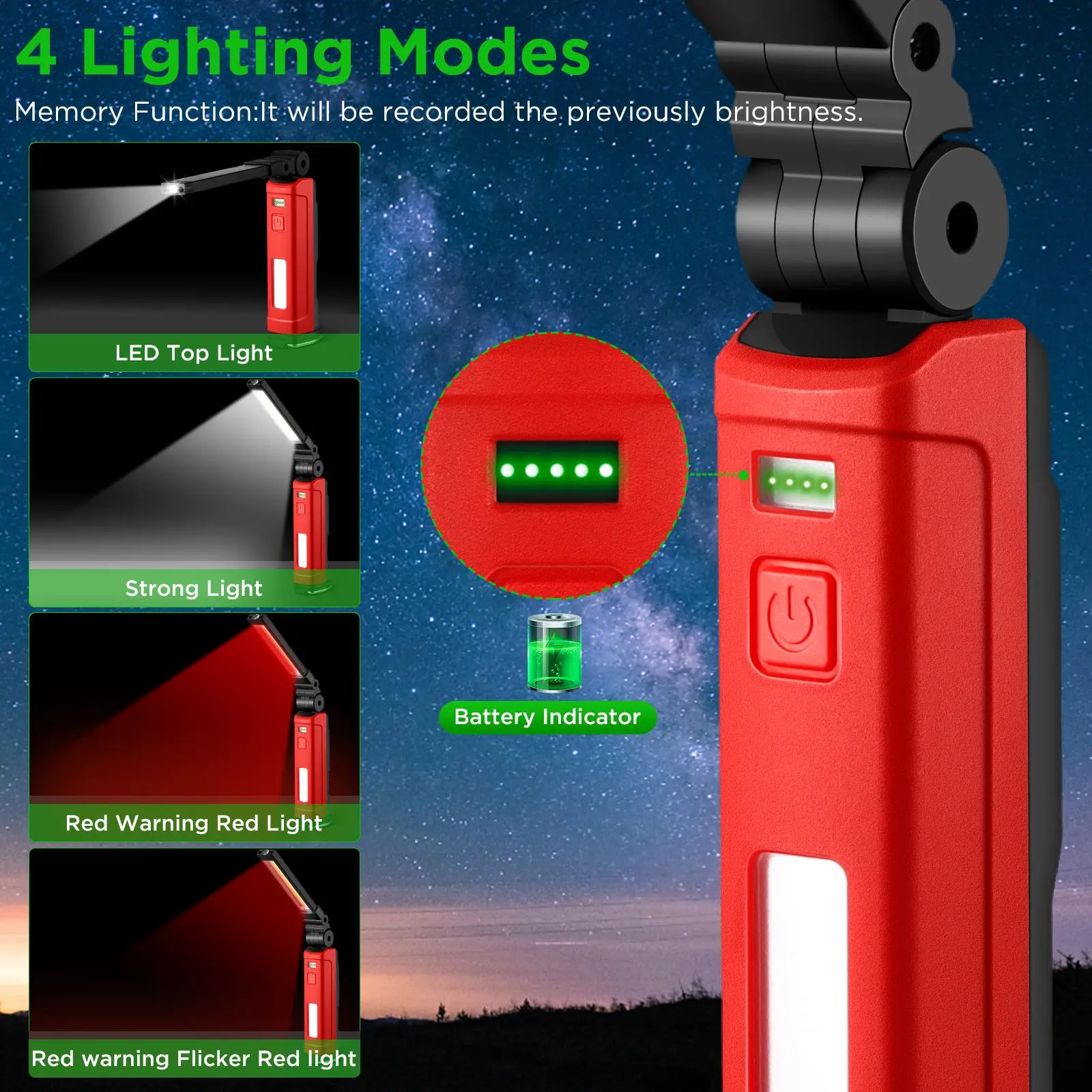 Imagem -02 - Multifuncional Dobrável Luz de Trabalho Portátil Luz de Acampamento Lanterna Recarregável Usb com Bateria Embutida Lâmpada Magnética Tocha