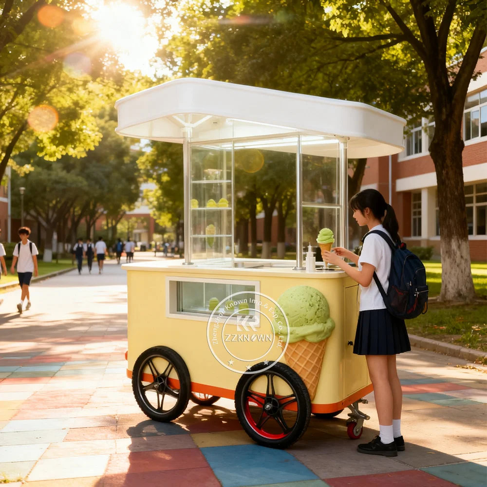 Flower Cart Outdoor Flower Cart Ice Cream Display Case Gelato Showcase Mobile Food Cart Ice Cream Food Truck Push Cart