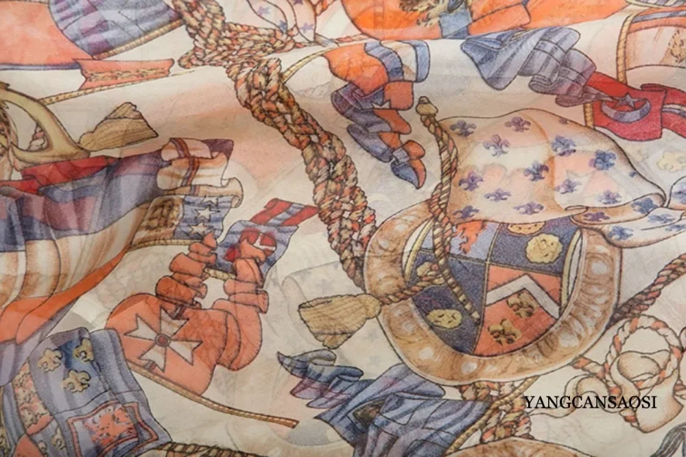 Ropa nueva de primavera/verano para mujer, 100% de Organza de seda de morera Natural, cuello redondo, manga tres cuartos, vestido estampado de dibujos animados