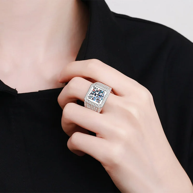 D‑Color VVS1 5CT Square Moissanite Signet Ring Platinum Plated S925 Sterling Silver Pass Diamond Tester Men Engagement Wedding Cocktail Fine Jewelry Party Gift For Him view 4