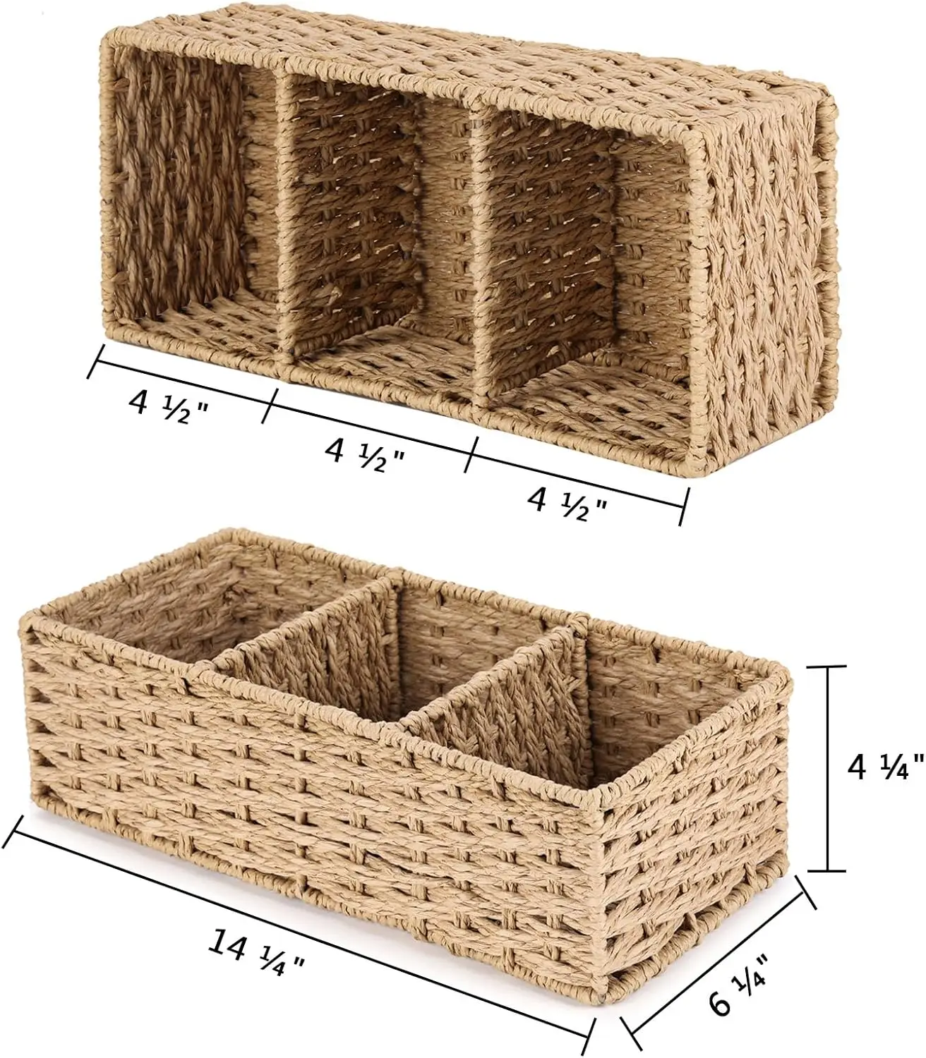3-قسم سلال خوص للأرفف المنسوجة يدويا ورقة مستديرة حبل الخوص سلة التخزين سلة ورق المرحاض للتنظيم