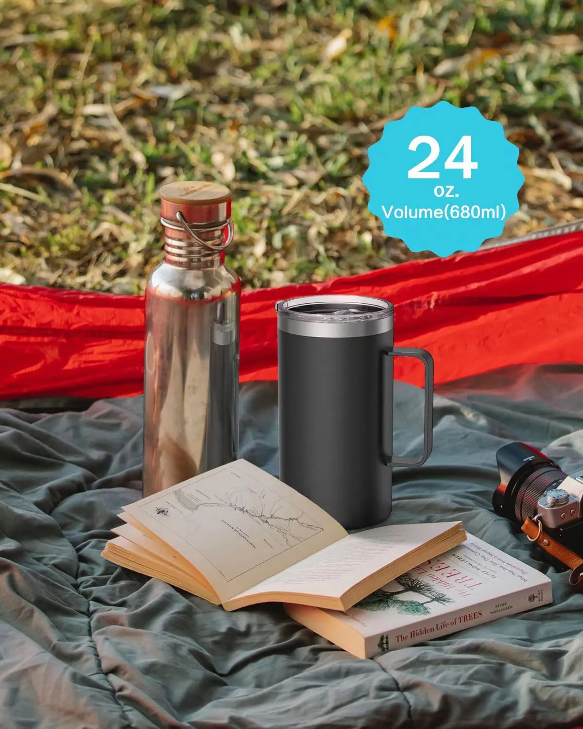 24oz 680ml Insulated Coffee Mug with Lid, Stainless Steel Coffee Cup,  Double Wall Vacuum Coffee Tumbler with Handle - AliExpress 15