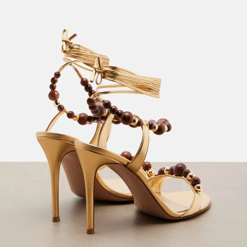 European and American Sparkling Rhinestone Straight Strap Open Toe High-heeled Sandals Ankle Strap Bow Party Women's Shoes