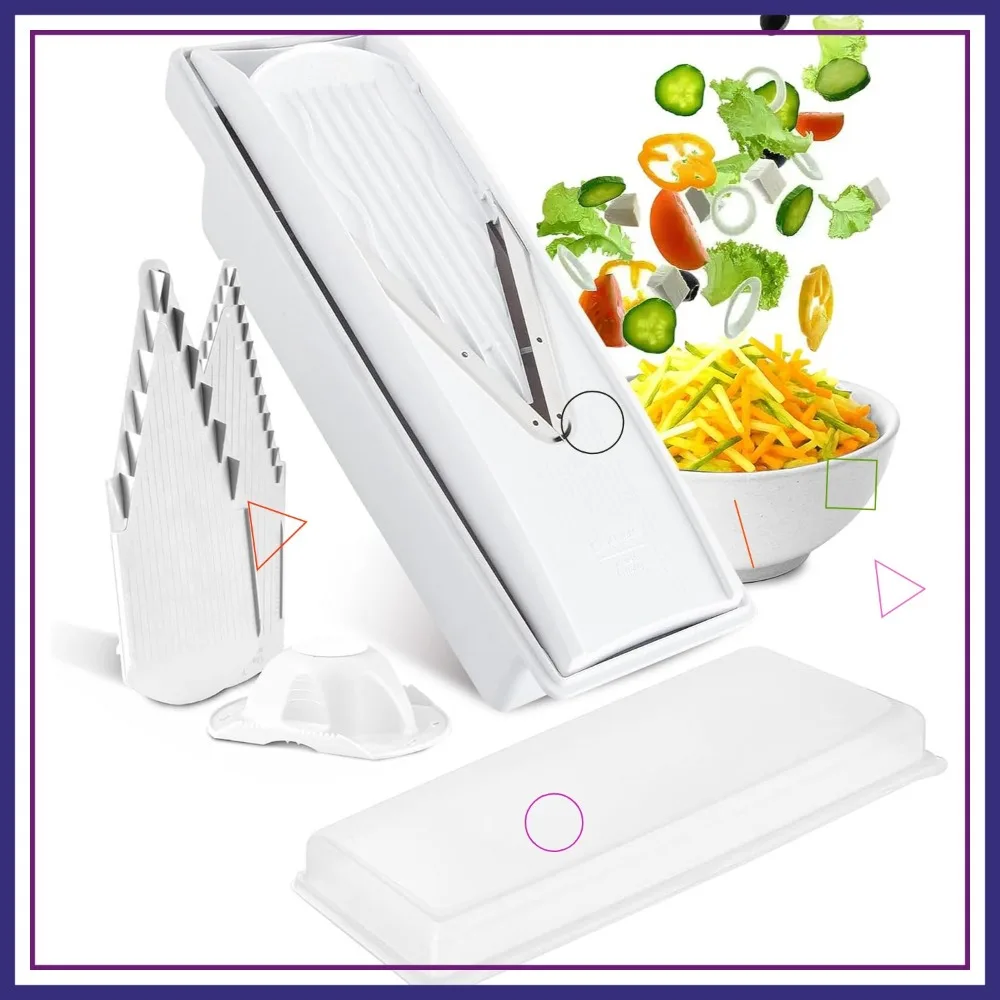 

Versatile Mandoline Slicer for Julienne, Shred, Cube & Slice with Safety Holder and Multi-Function Bowl - White