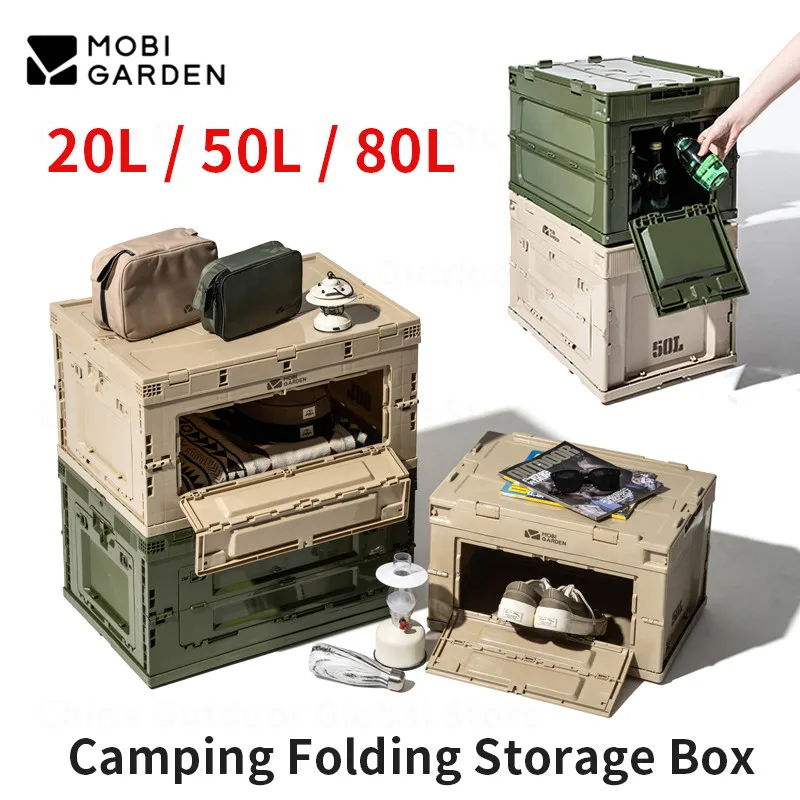 MOBI GARDEN Camping Folding Storage Box 80L/50L Portable High-capacity Travel Sundries Collapsible Storage Trunks 20L Outdoor