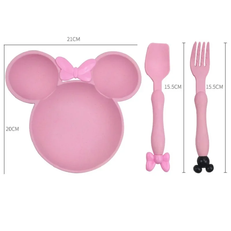 3Pcs/set Cartoon Baby Bowl Tableware Set Wheat Straw Children's Dishes Kids Dinner Feeding Plate Bowknot Food Plate Spoon Fork image 6