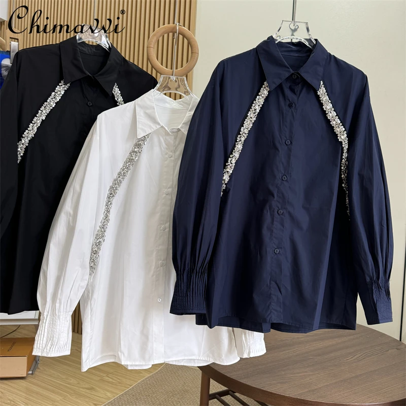 

2025 Autumn New Fashion Loose Single-Breasted Casual Women's Shirt Heavy Embroidery Turn-Down Collar Long Sleeve Blouse Top