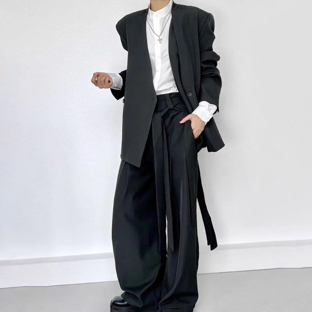 Pantalones para hombre con correas, pantalones informales finos, ropa de calle de verano, moda diaria, pantalones rectos de tendencia que combinan con todo, ropa para hombre, novedad de 2025