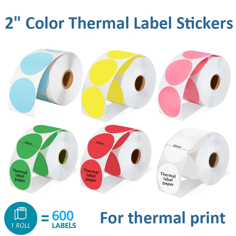 2" Color Round Printing Thermal Label Stickers Scrapbooking Stickers Party Gift Decorations Thermal Label for phomemo