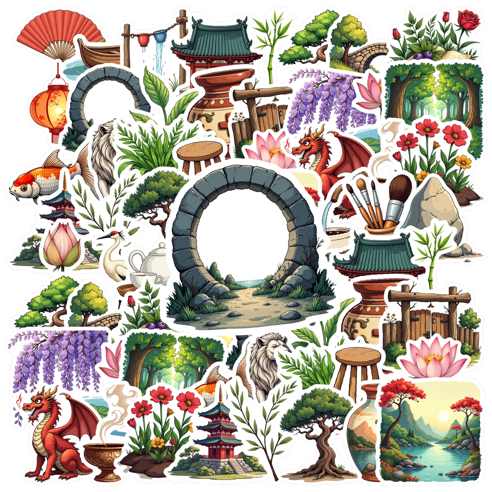 35pcs-70pcs Decals Artistic Dragon Stickers Nature Series Decals Chinese Culture Stickers for Fridge Laptop