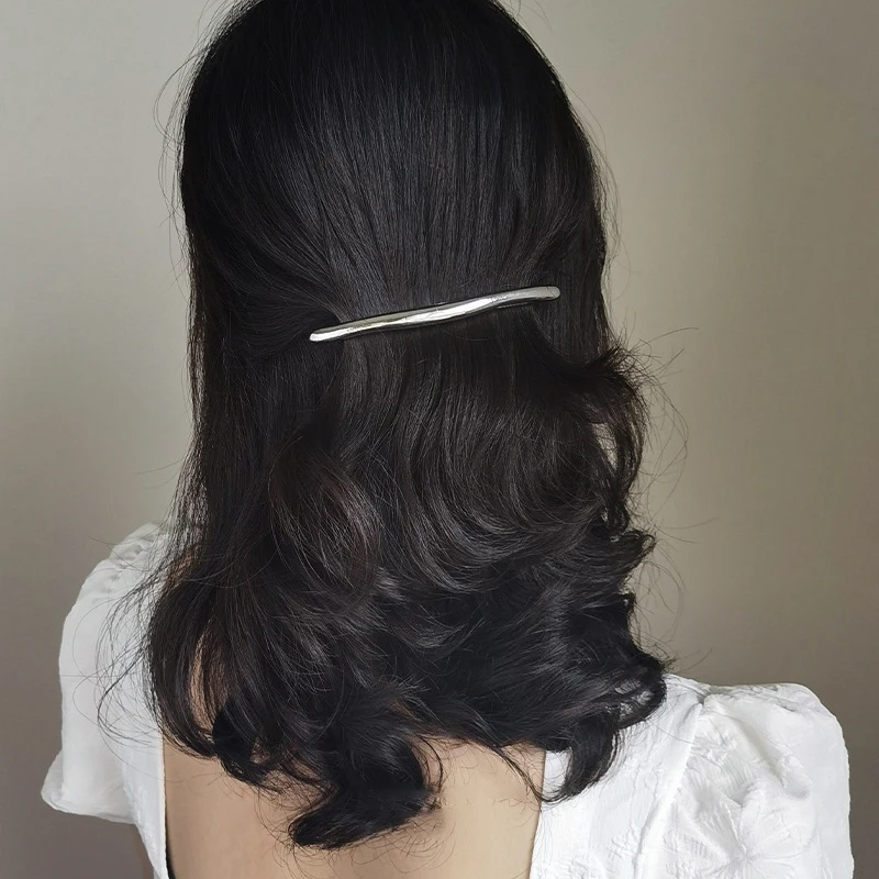 Fashion Women Metal Strip Long Barrettes Hair Clips Vintage Minimalist Style Hairpins Automatic Smooth Spring Clip Accessories