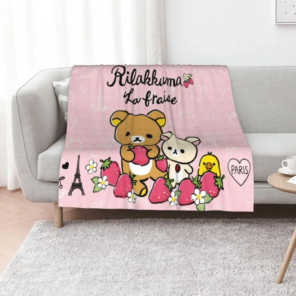 Cute Rilakkuma strawberry Throw Blanket Multi Purpose Soft Warm Blanket for Home Travel
