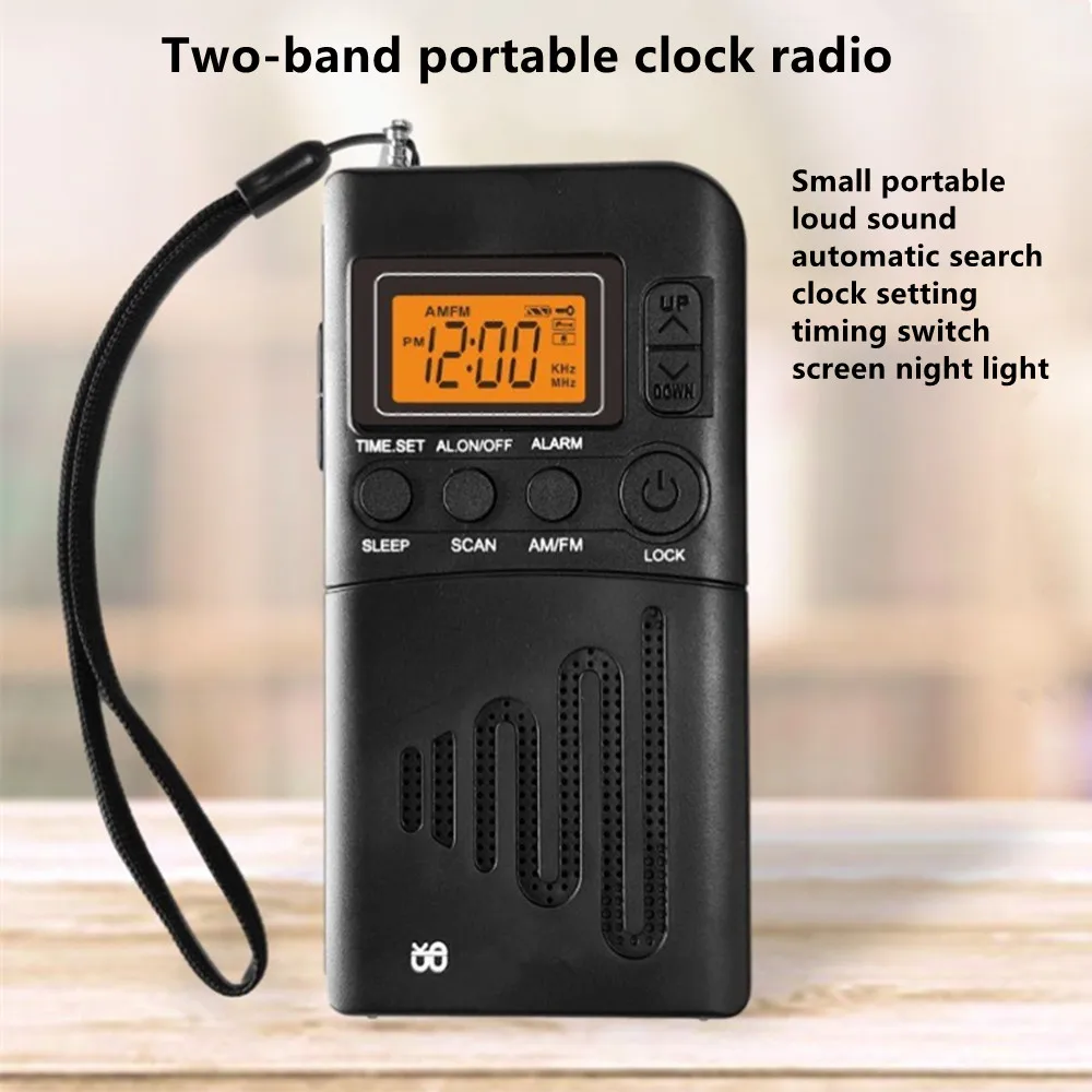 

Mini Portable AM FM Radio Digital Display Store Alarm Clock Control Broadcast Speaker LCD Screen Headphone Jack Backlight Radios