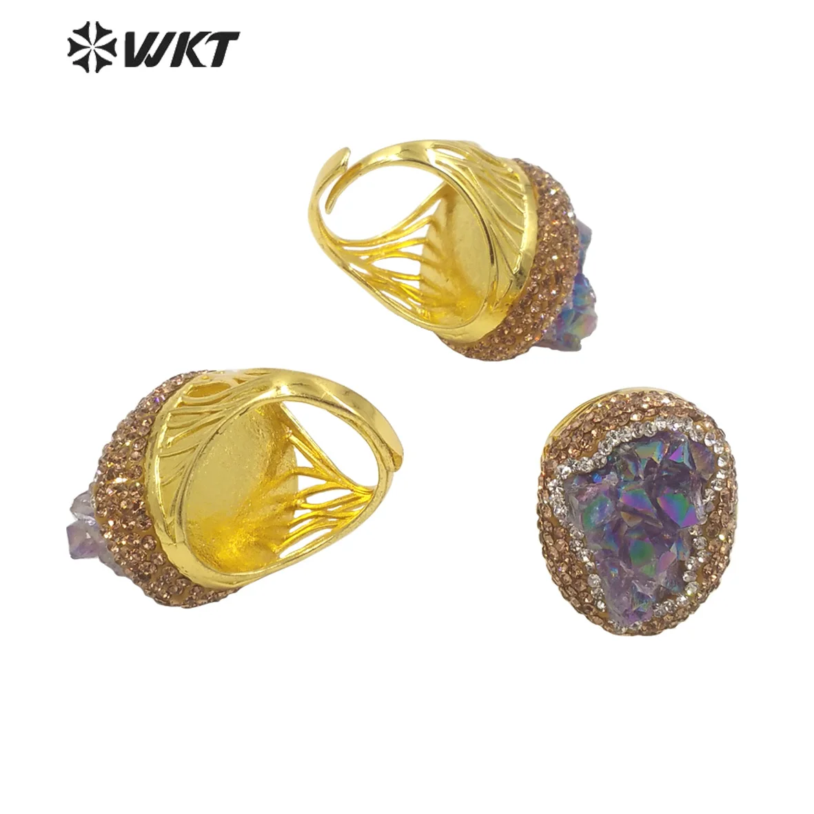 WT-R433 WKT 2022 Hot Sale Aura Amethyst&rhinestone party luxurious ring party gold-plate CLASSIC Rings accessory special