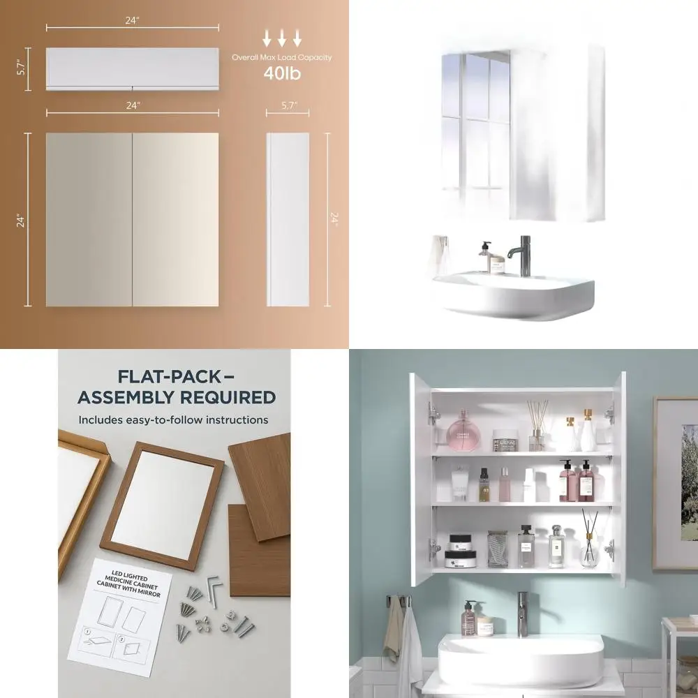 

24 x 24 White Wall-Mounted Medicine Cabinet with 2 Doors and Adjustable Shelves (Assembly Required)