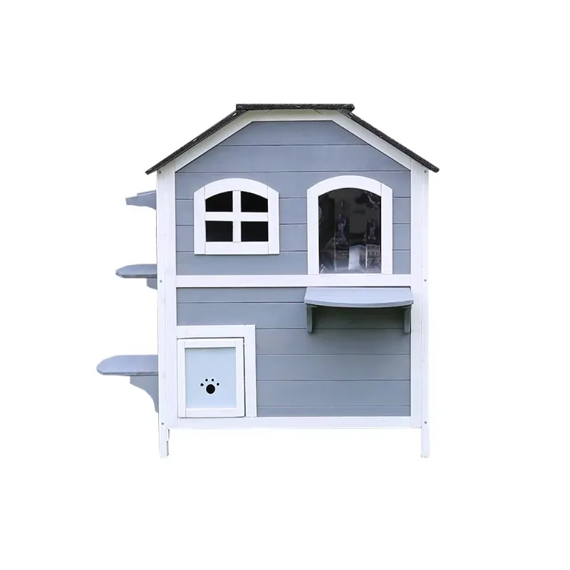 

Wooden Cat House Two-story cat house with multiple entrances