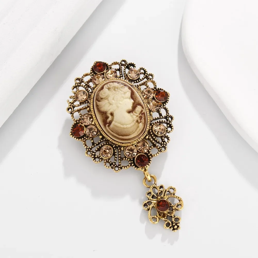 Broche cristal com zircão para mulheres e meninas, broche requintado, alfinete de vestido elegante, rainha e estátua de beleza, jantar, joias da moda