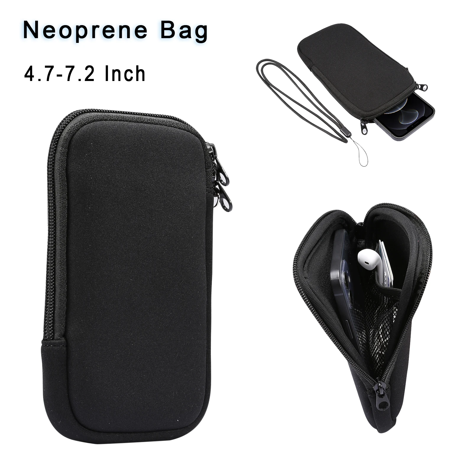 Universal Neoprene Phone Bag For iPhone 15 14 13 Pro Max Samsung Xiaomi Charge Cable Shockproof With Hanging Rope Storage Pouch