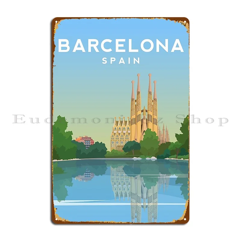 Barcelona La Sagrada Familia Spain Metal Sign Pub Decoration Wall Plaque Print Wall Cave Tin Sign Poster